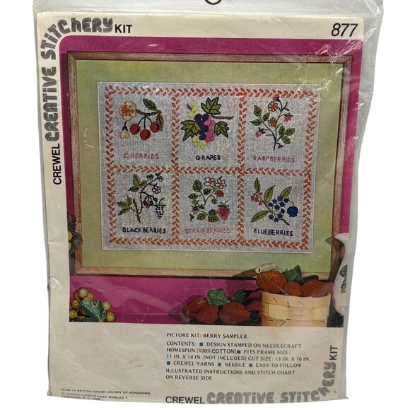 Vintage Crewel Creative Stitchery Kit Berry Sampler #877 - Picture 1 of 4